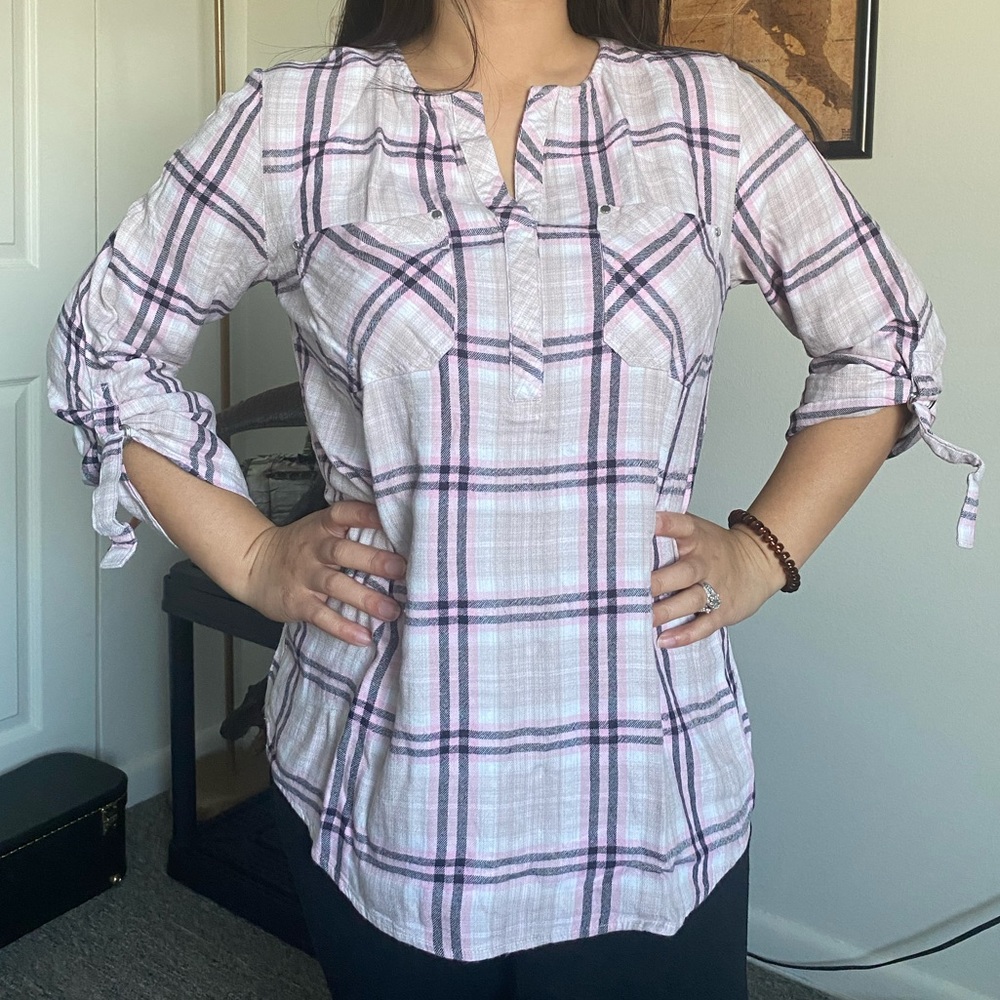 New York jones pink flannel long sleeve